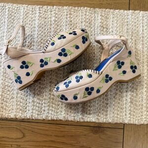 Lulu Hun Retro Womens Platform Wedge Espadrille Sandals Blueberry Embroidered